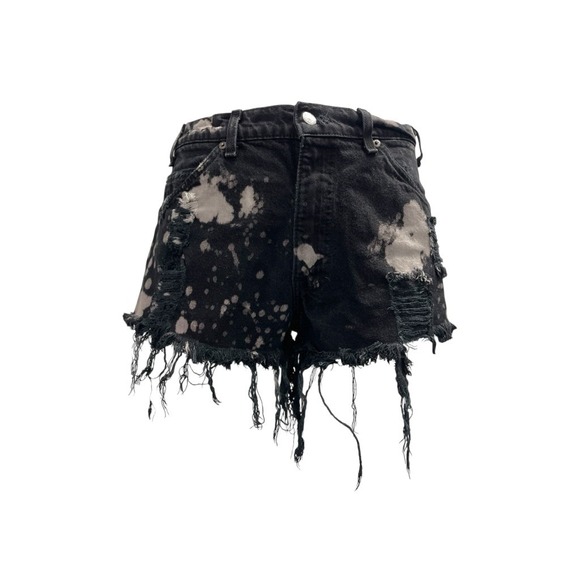 Levi's 505 Distressed High Waisted Black Jean Shorts Size 29 True Vintage 90s - Picture 1 of 8